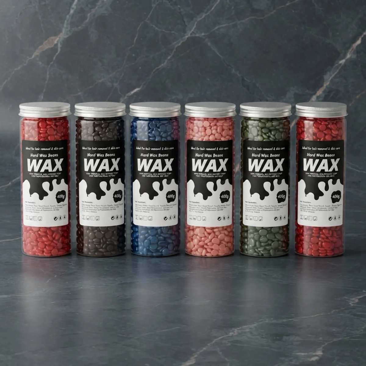 Row of 400 g hard wax bean jars