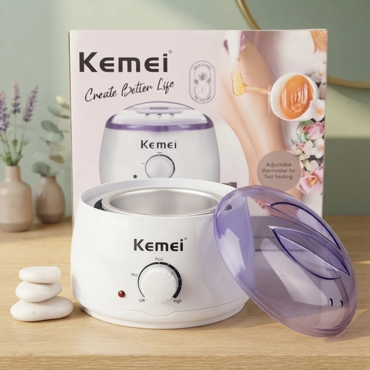 Complete hard wax kit: Kemei Salon Pro heater with hard wax beans