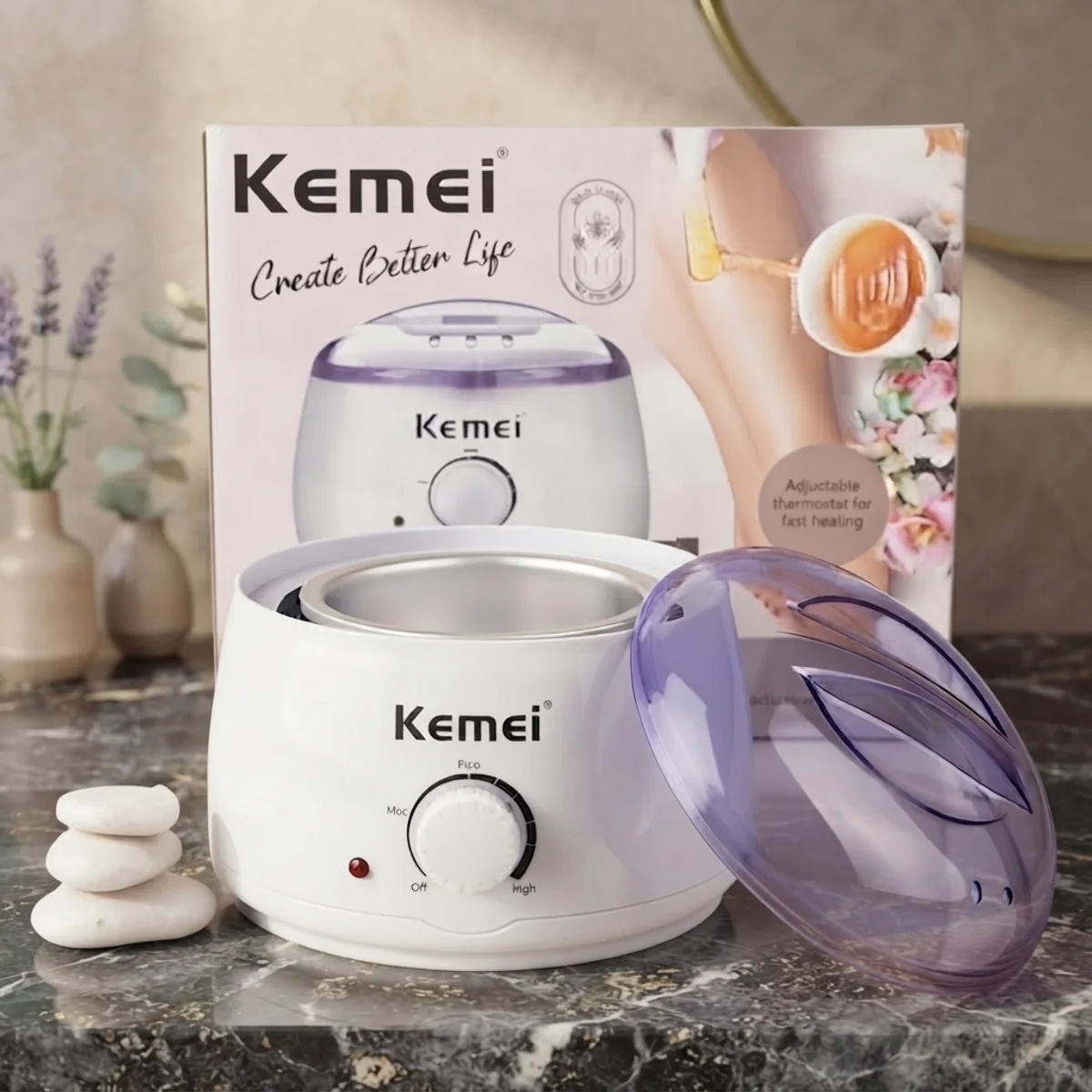 Kemei Salon Pro wax heater on a table